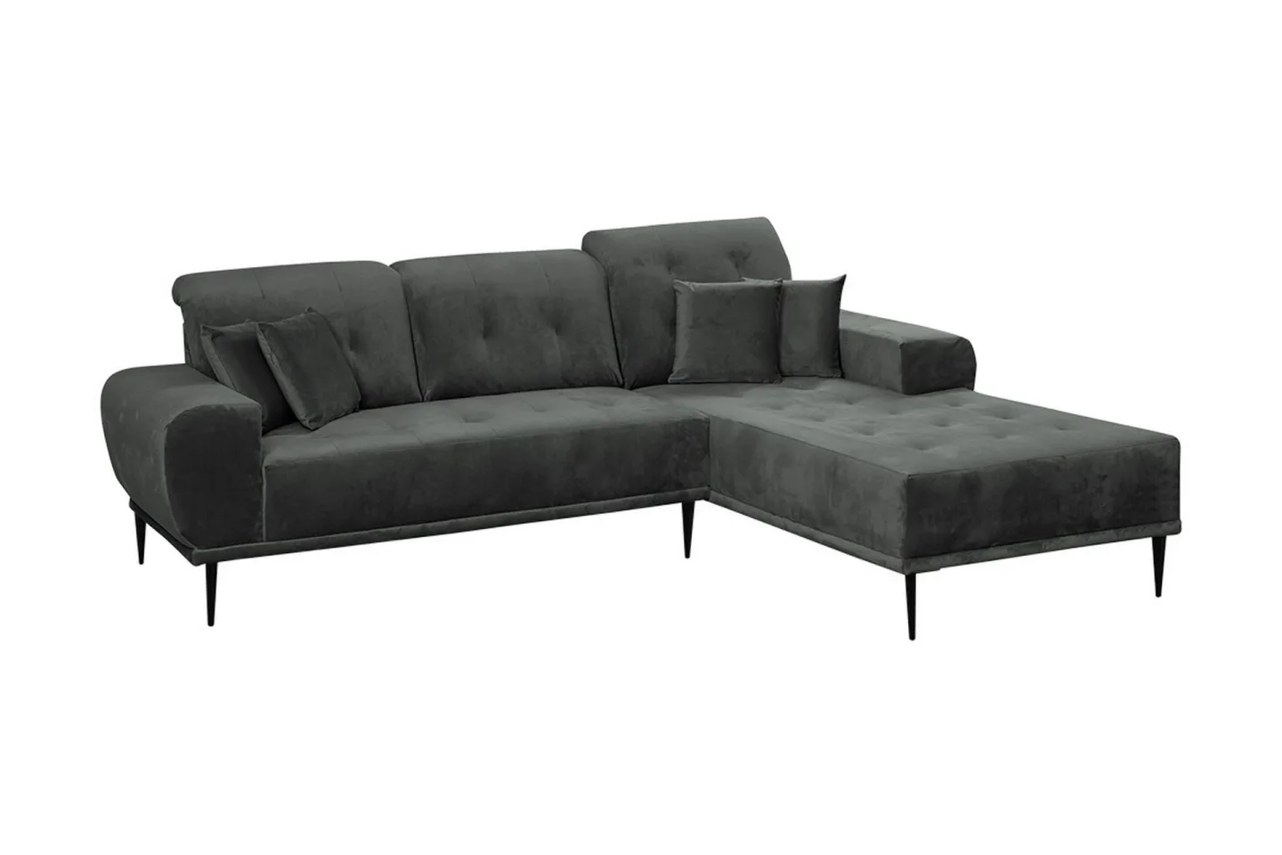 Rapale 3-sits Soffa med Divan Höger med Kuddar - Sammet/Ljusgrå/Svart