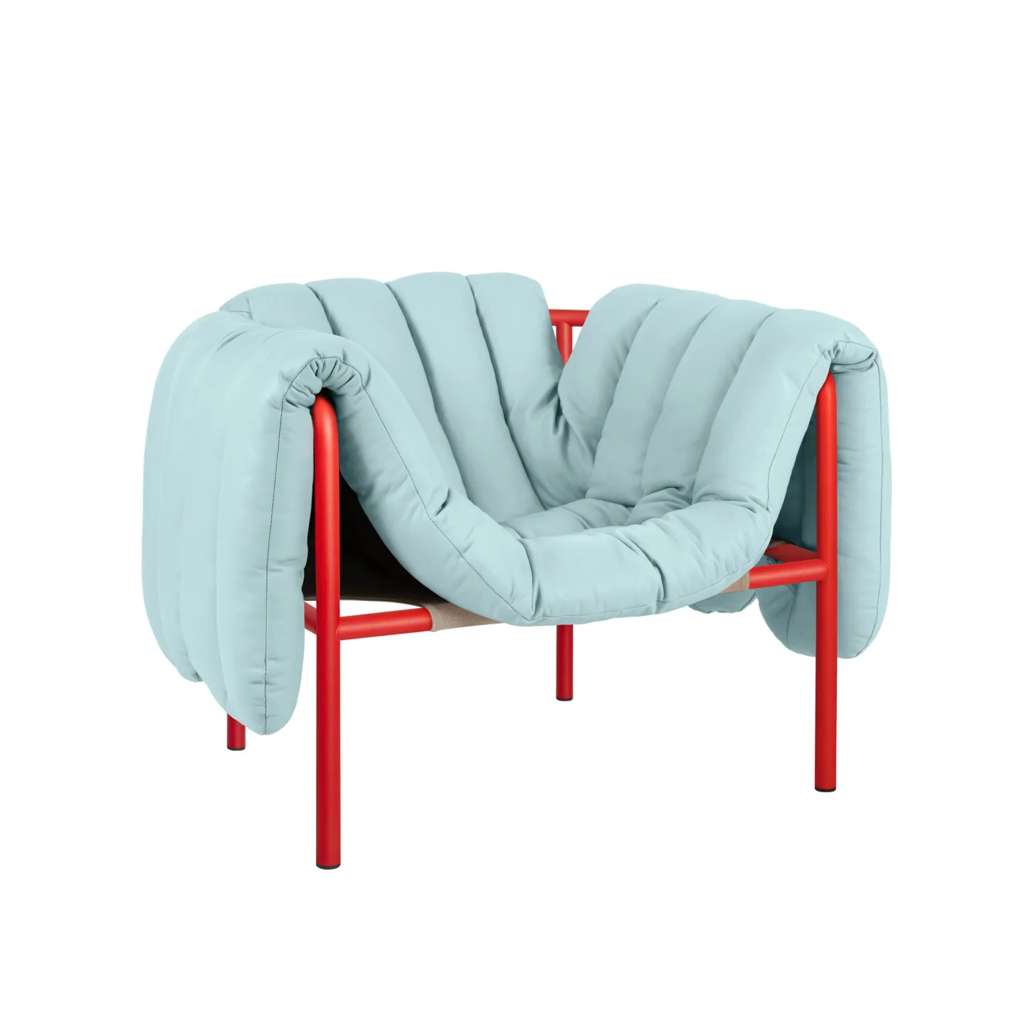 HEM - Puffy Lounge Chair - Light Blue Leather/Traffic Red - Fåtöljer - Faye Toogood - Röd,Blå - Läder/Naturmaterial/Metall/Trä/Skum