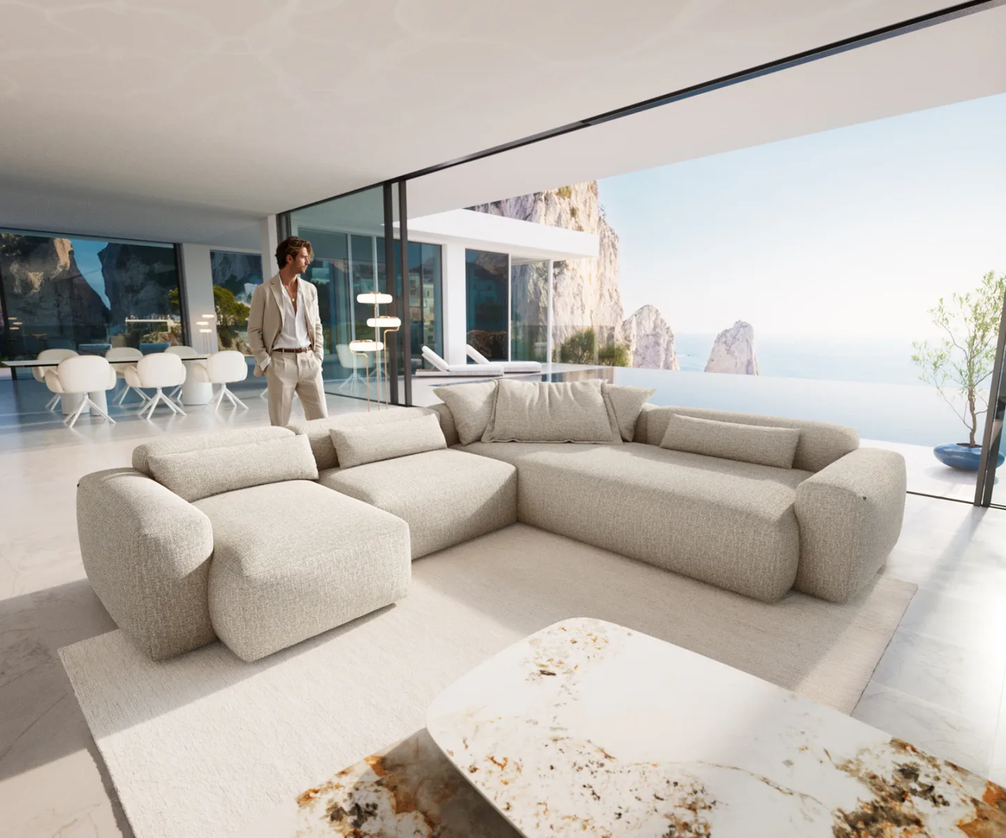 Wohnlandschaft Freestyle Pure 360x290 cm Webstoff Soft Beige