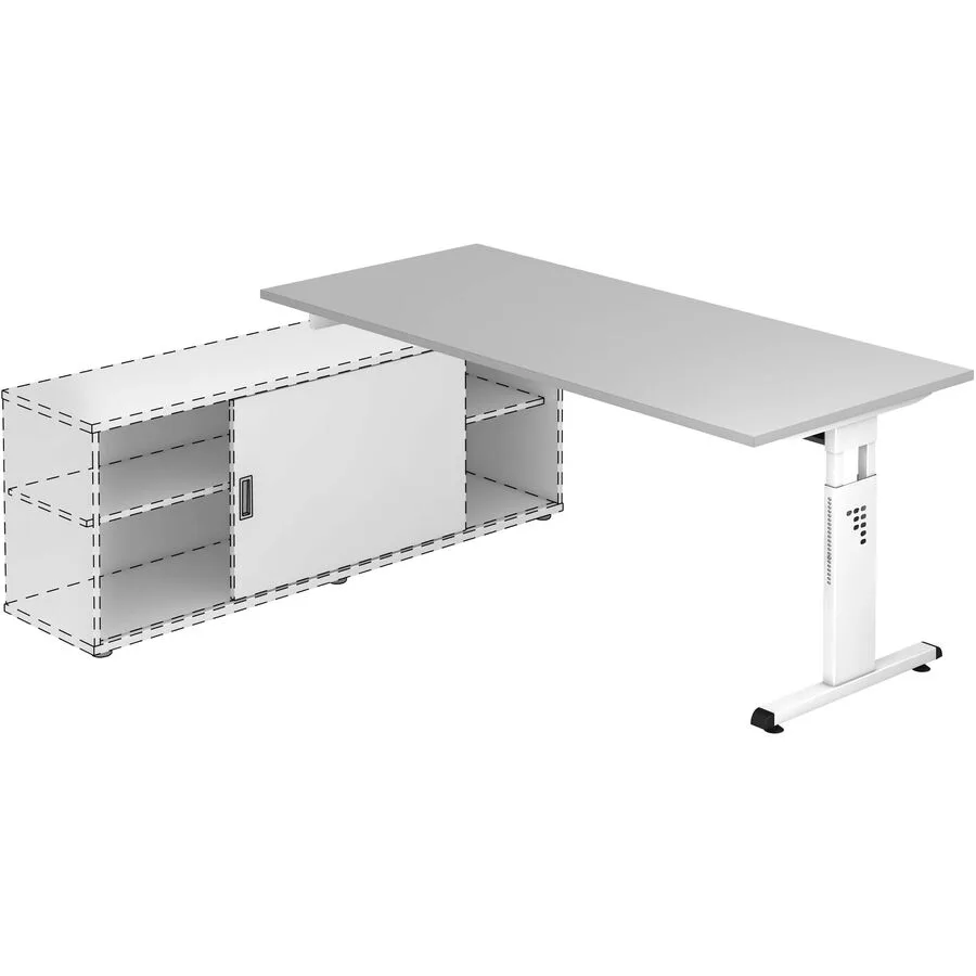 Anbauschreibtisch Office weiss/grau Holzwerkstoff B 180 T 80 cm