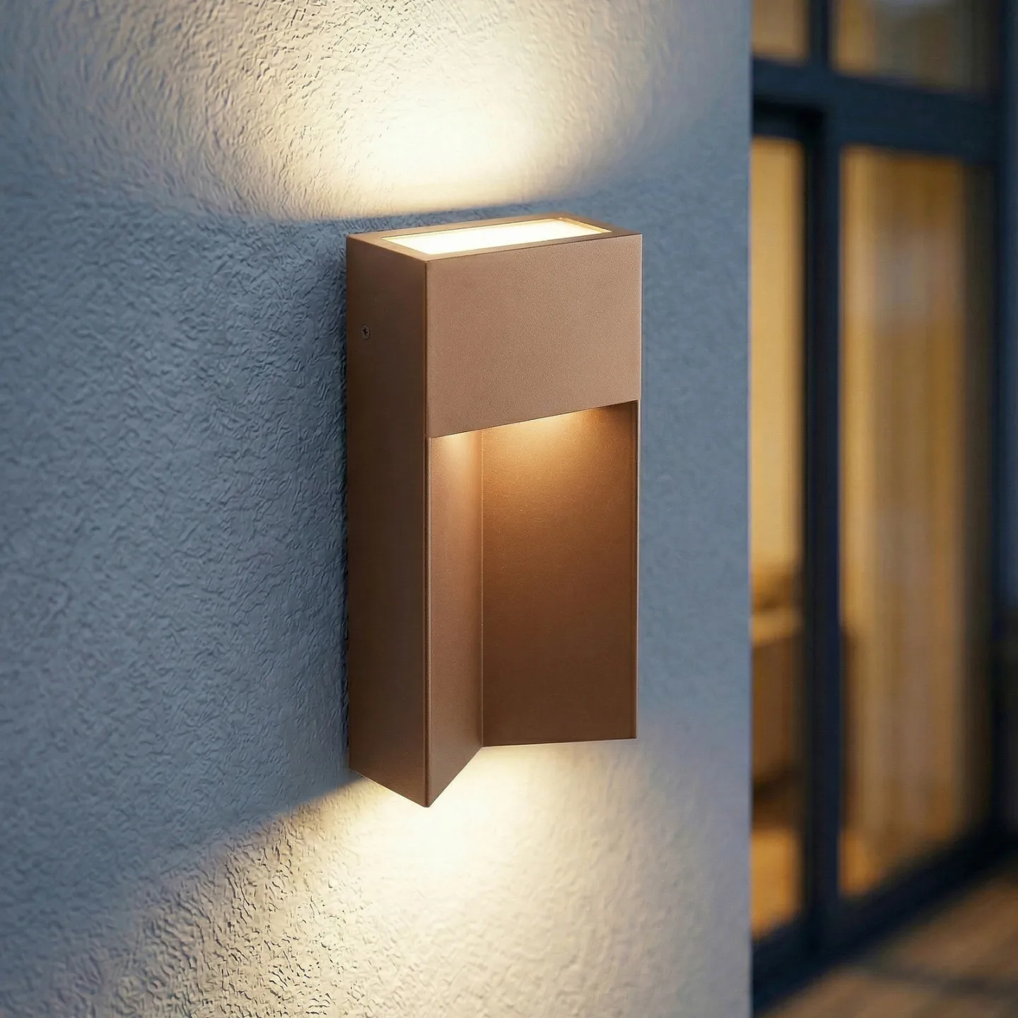 Kaholo LED-Außenwandleuchte, CCT, Aluminium, IP44, braun, eckig - Lucande - Modern