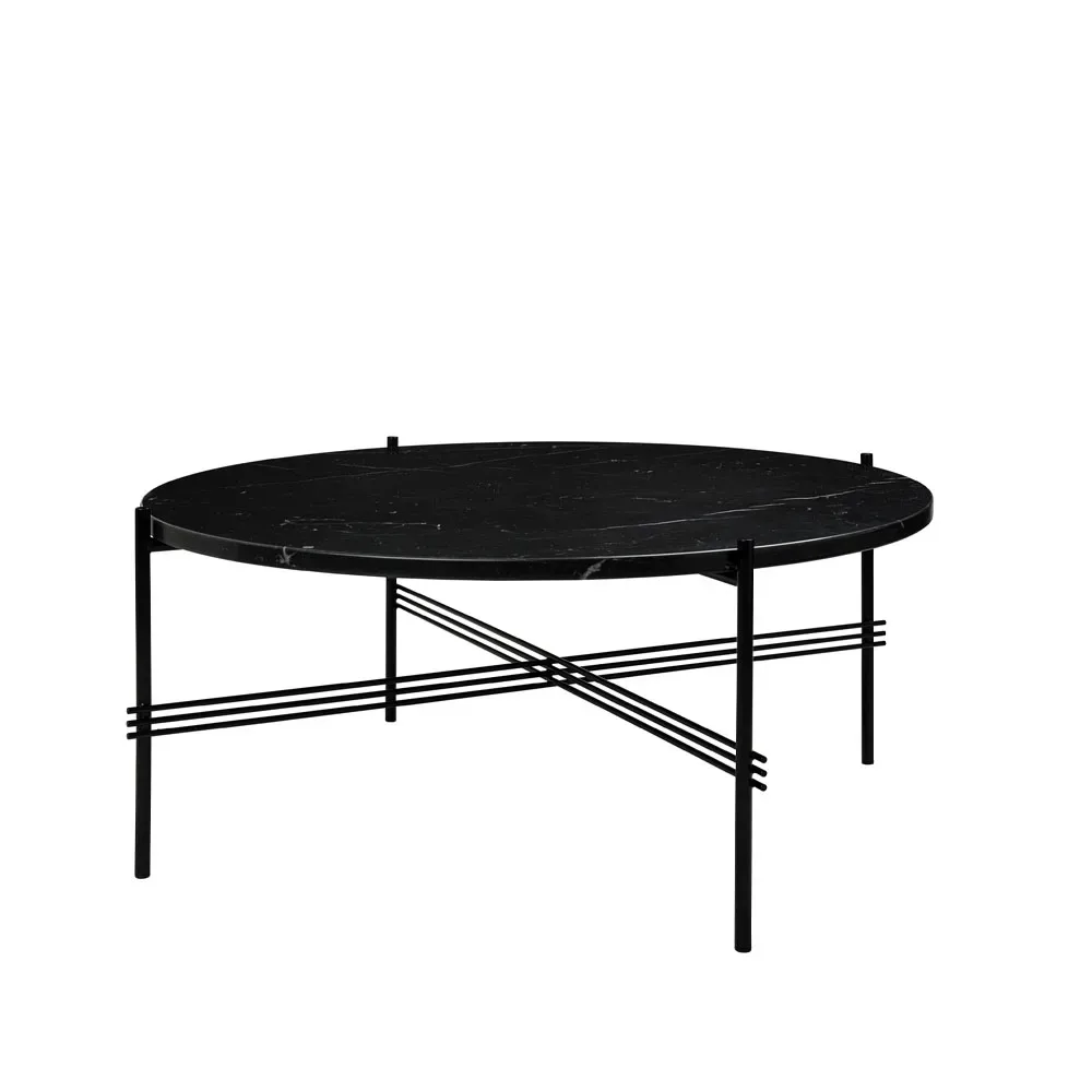 GUBI TS Round soffbord black marquina marble, ø80, svart stativ