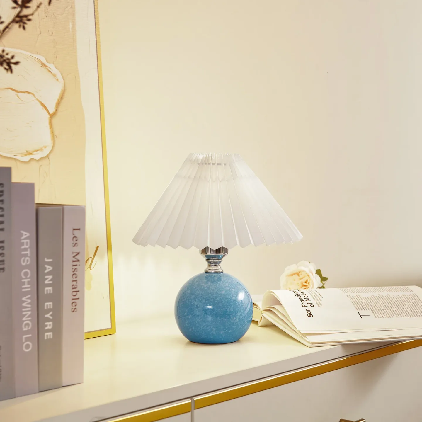 Kerimi Tischleuchte Blue/White - Lindby - Wohnzimmer - Skandinavisch - Keramik - Mit Schirm