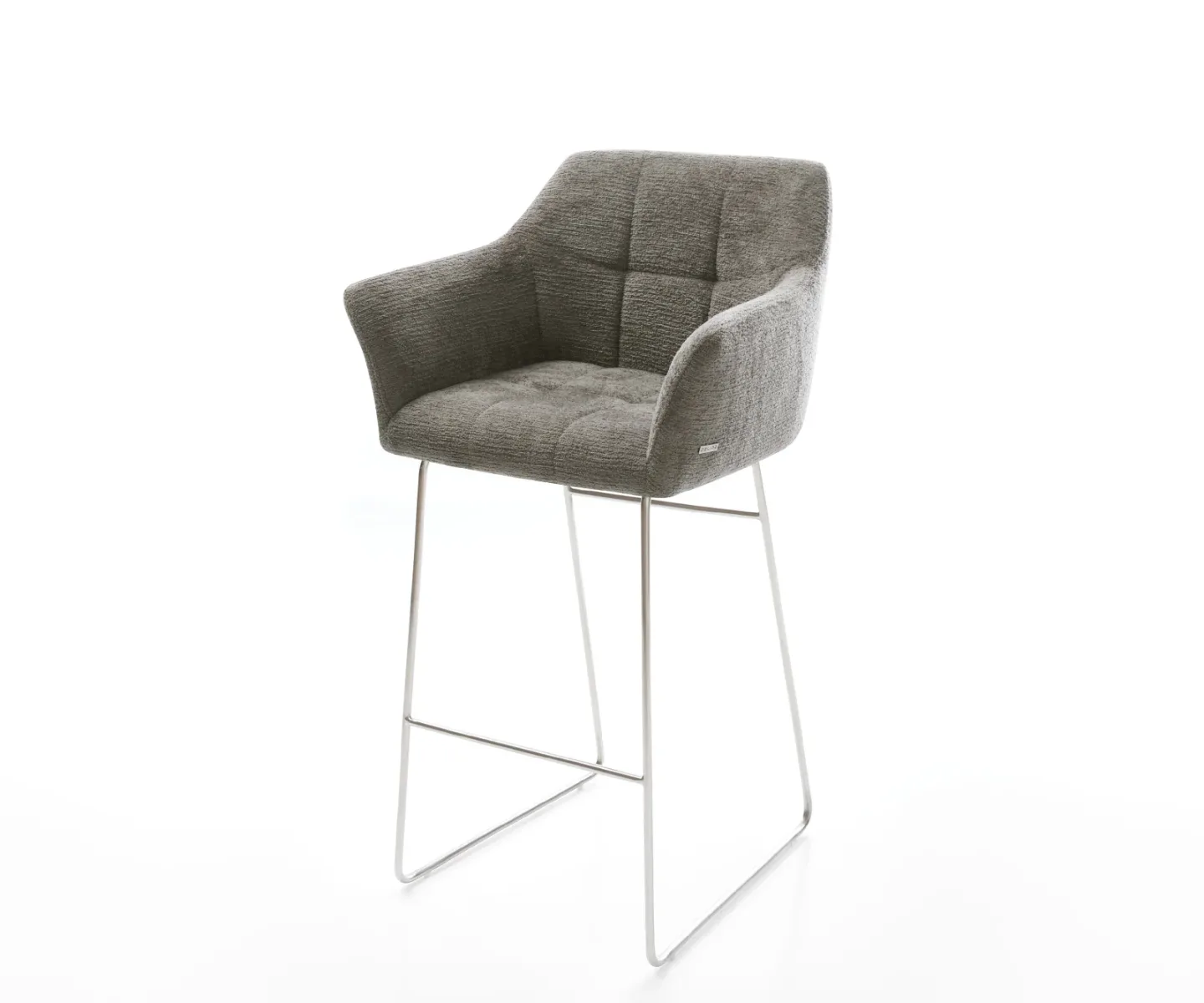 Barstuhl Yulo-Flex Bouclé Soft Schlamm Kufengestell Edelstahl Silberfarben