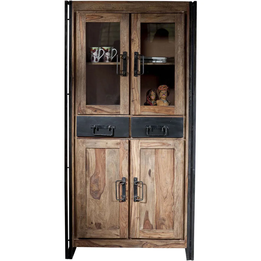 Vitrine Ecuador natur/schwarz Holz/Metall/Glas B 90 H 180 cm