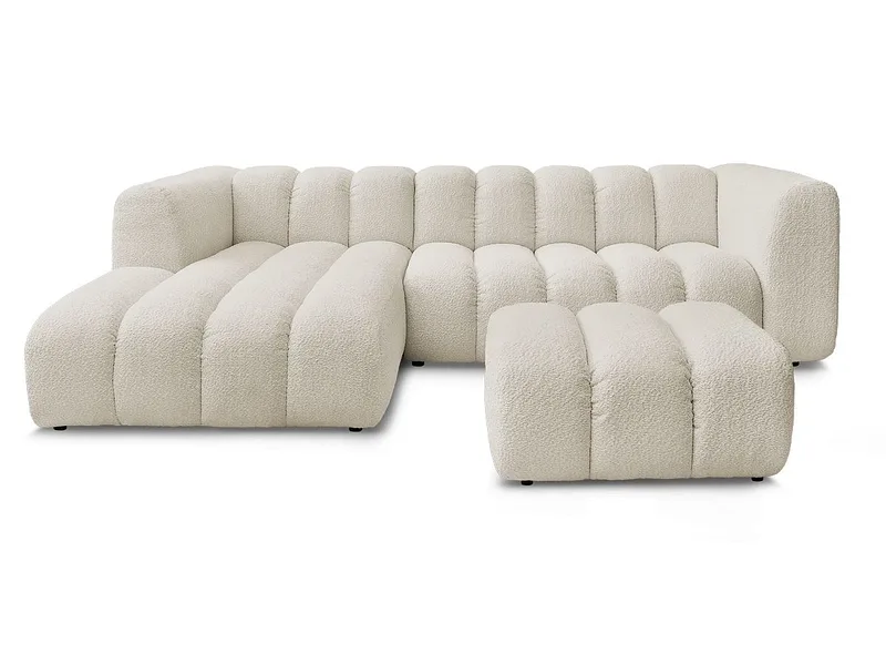 Ecksofa mit Hocker BOBOCHIC TALIA Boucle-Stoff beige