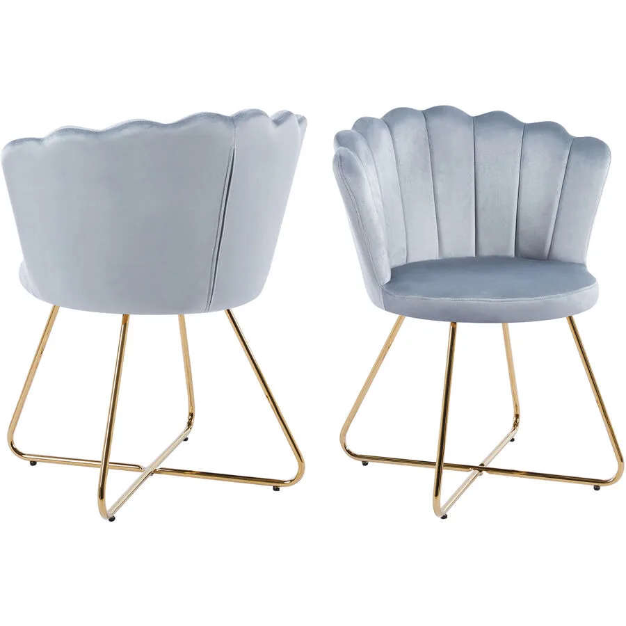 Stuhl 2er-Set Clam hellgrau Samt