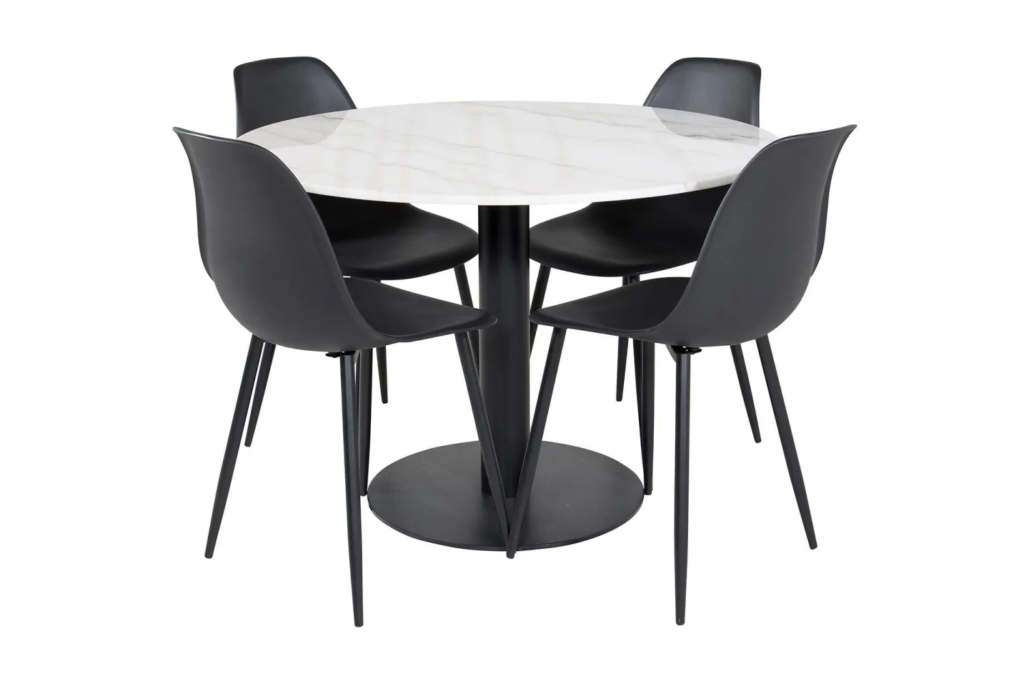 Admira Matgrupp 106 cm Rund inkl 4 Ypas Stolar - Marmor/Vit/Svart