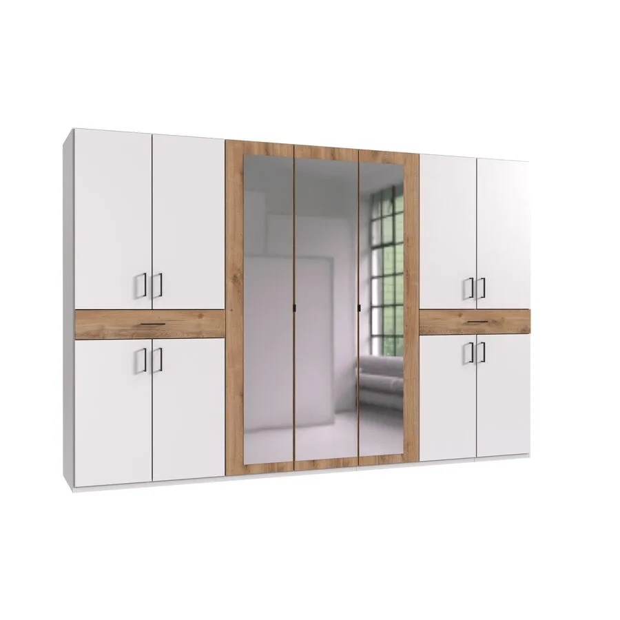 Kleiderschrank Tiby Plankeneiche/weiss Holzwerkstoff B 313 cm