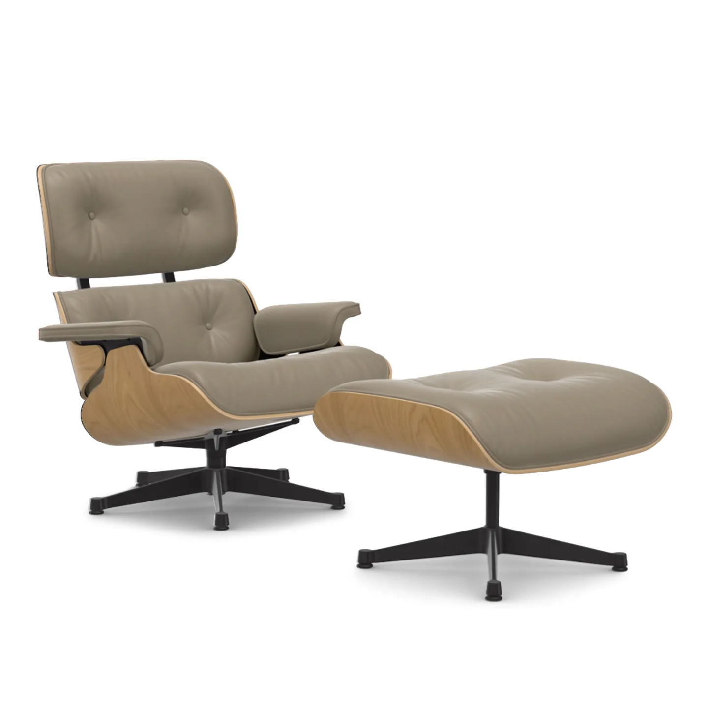 Vitra - Eames Lounge Set Natural Chestnut Leather Natural Dark Sand 78 Deep Black - Fåtöljer - Charles & Ray Eames - Beige