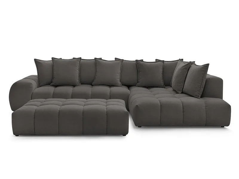 Ecksofa mit Hocker BOBOCHIC EVEREST Stoff mit Textur dunkelblau
