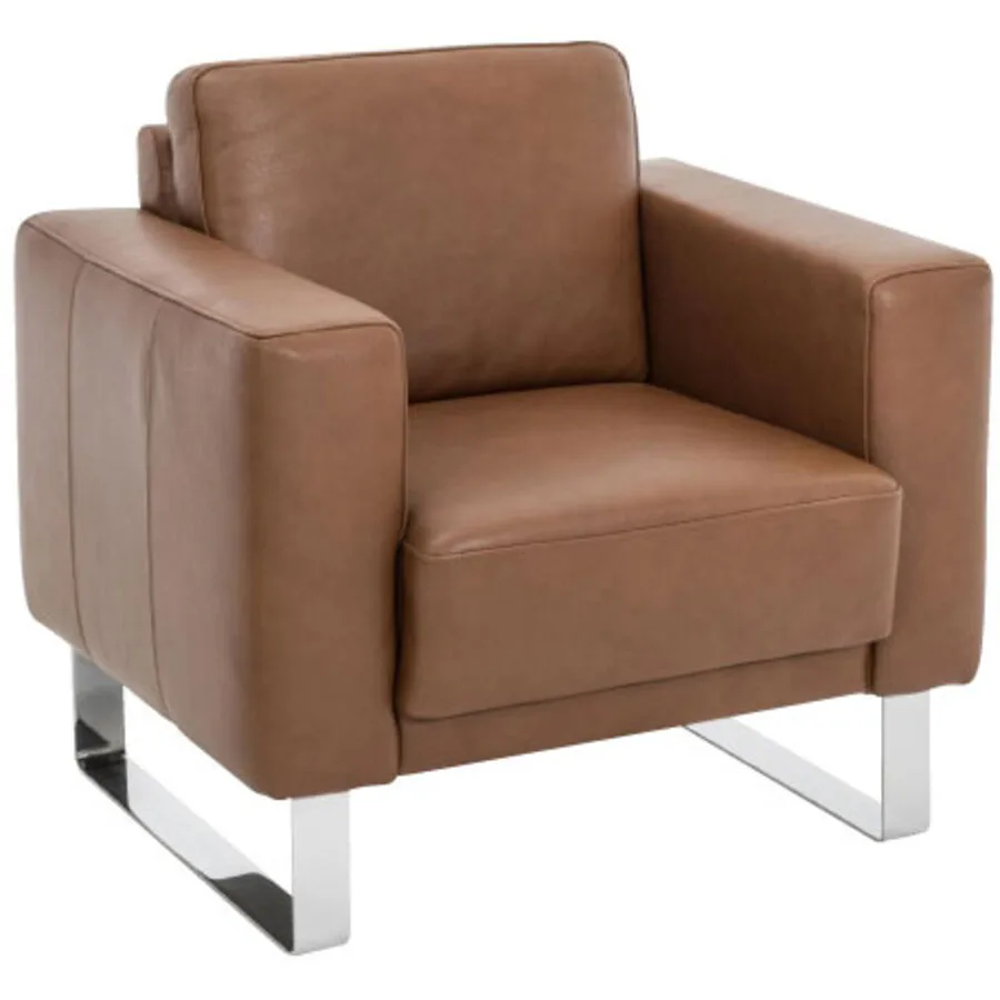 Sessel Julia Braun, Silber Leder, Metall B 83 T 74 H 81 cm