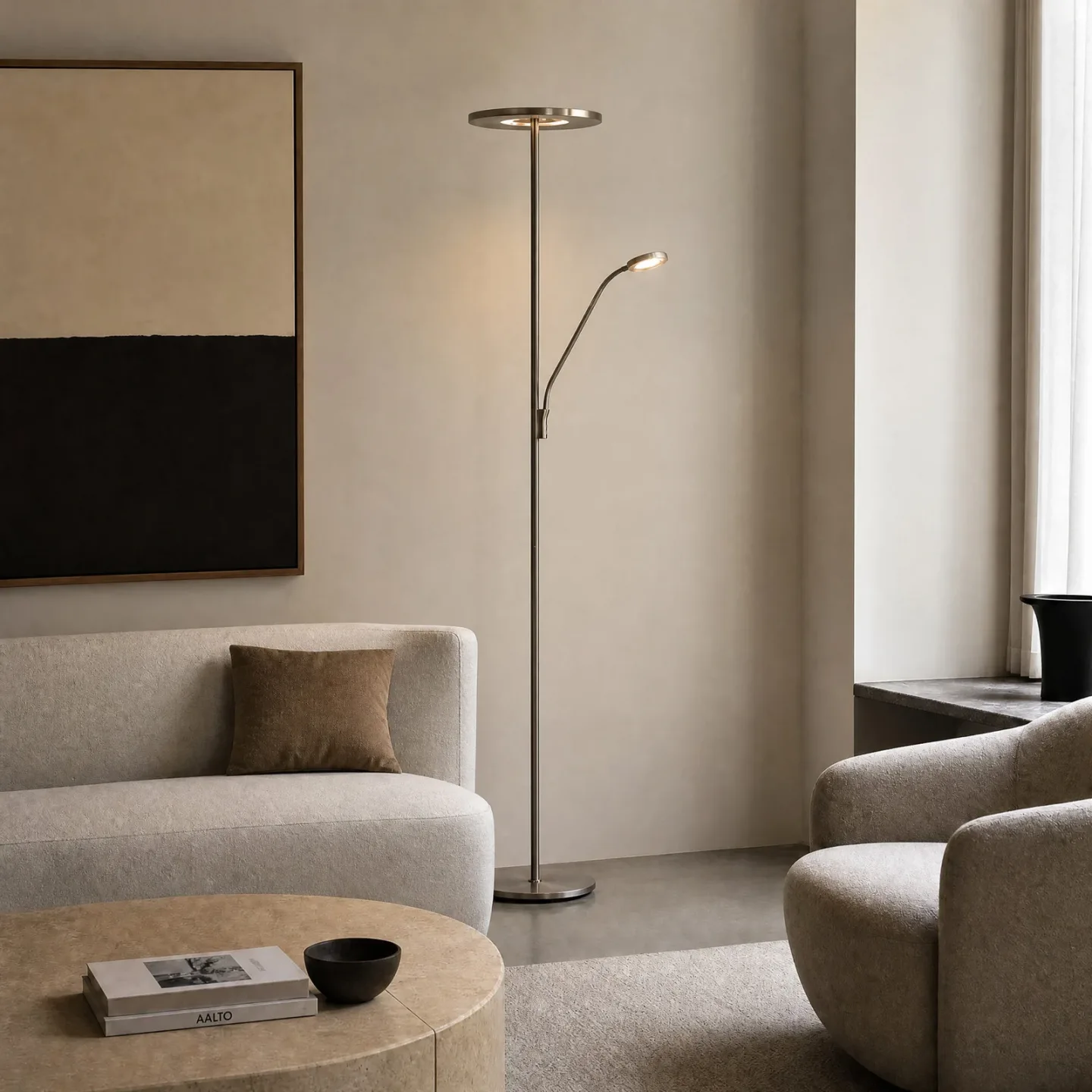 Raymond LED-Stehleuchte, Leselicht, 180 cm, titanfarben, Metall, CCT - Lucande - Wohnzimmer - Modern - Mehrflammig