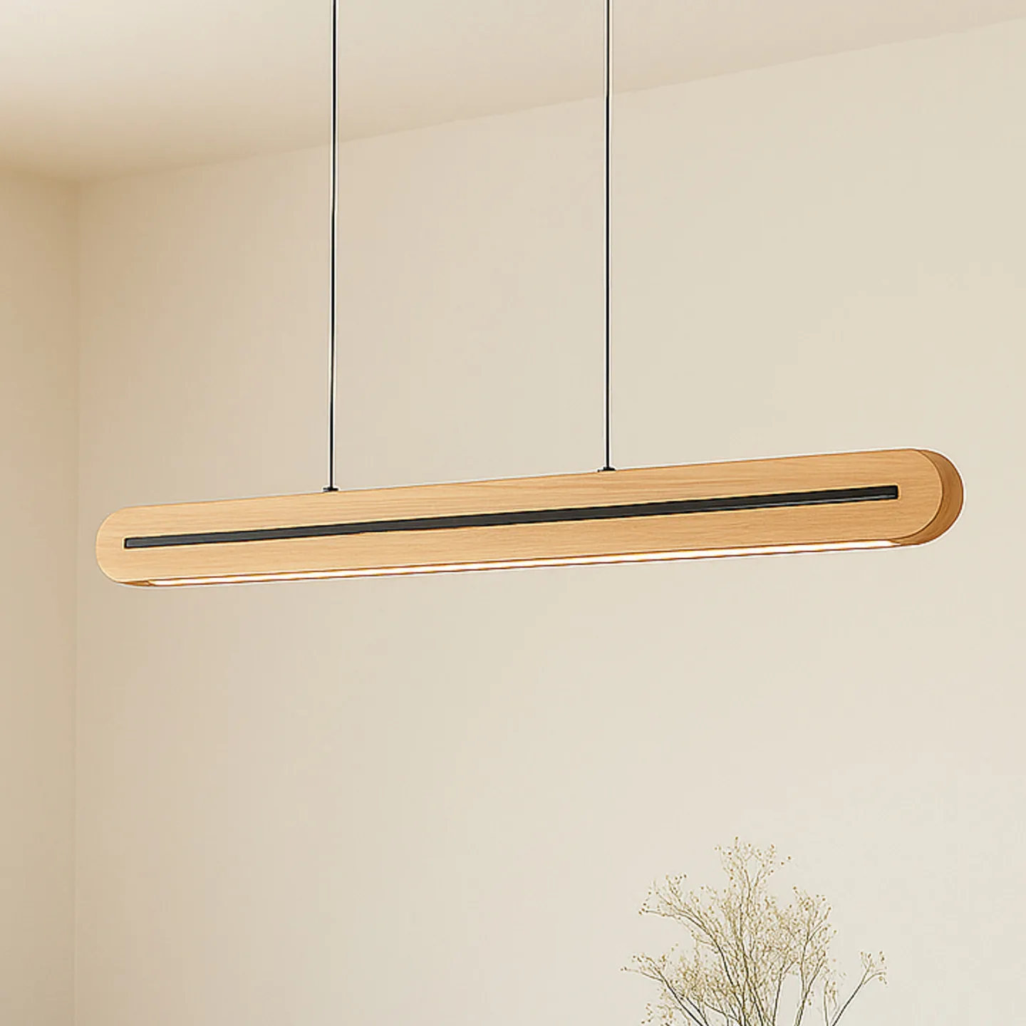 Darnor LED-Pendelleuchte, Holz, CCT, Länge 100 cm - Lucande - Esszimmer - Modern - Balken