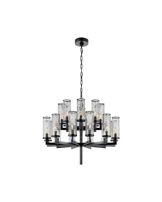 Liaison Double Tier Chandelier Bronze/Crackle Glass