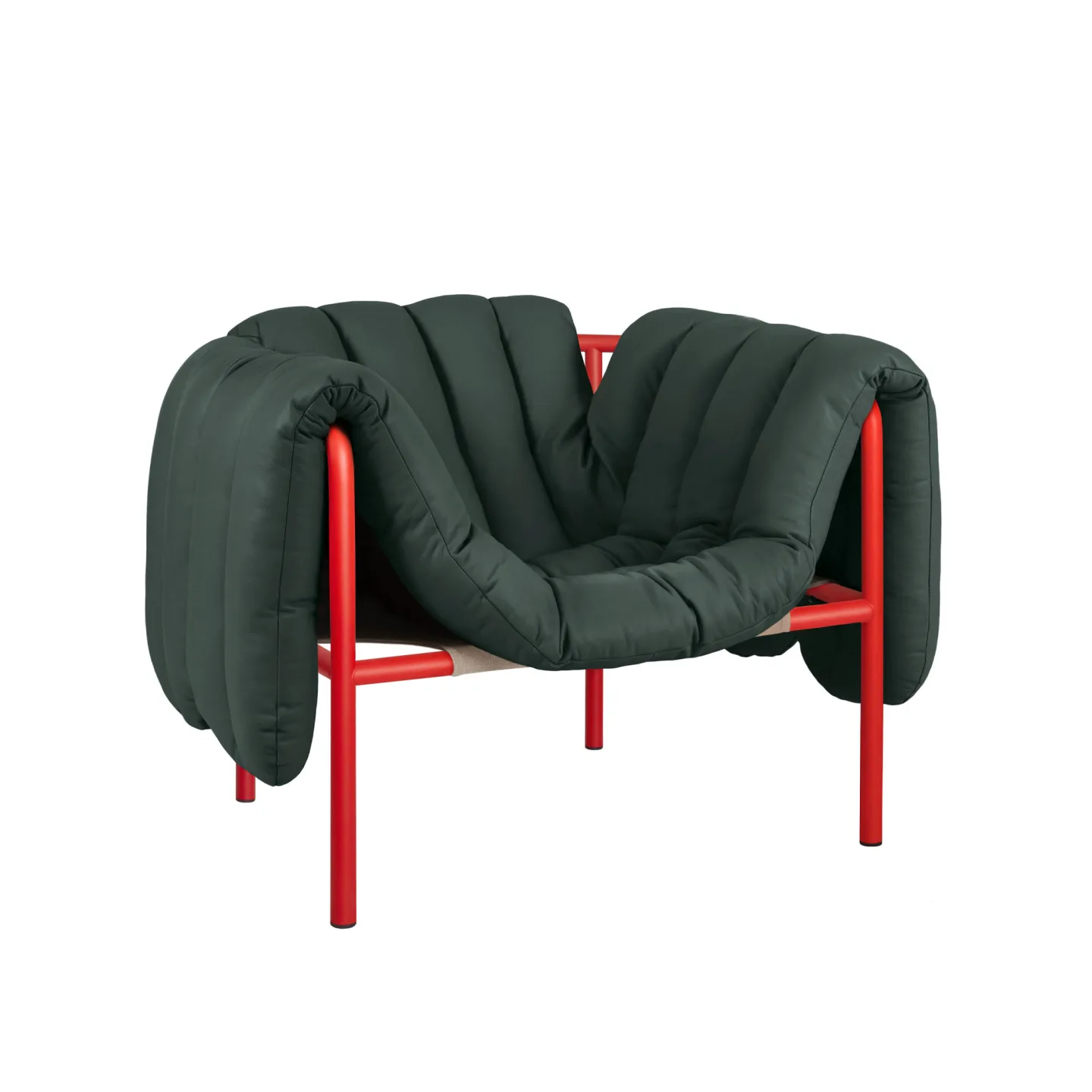 HEM - Puffy Lounge Chair - Dark Green Leather/Traffic Red - Fåtöljer - Faye Toogood - Röd,Grön - Läder/Naturmaterial/Metall/Trä/Skum