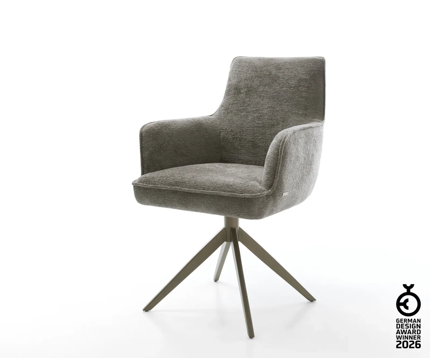 Drehstuhl Heira-Flex mit Armlehnen Bouclé Soft Schlamm Kreuzgestell breit Effektfinish Titan 360° drehbar Wippfunktion Taschenfederkern
