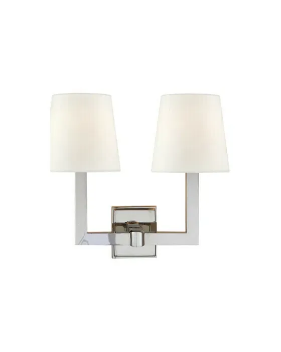 Square Tube Double Sconce Polished Nickel/Linen