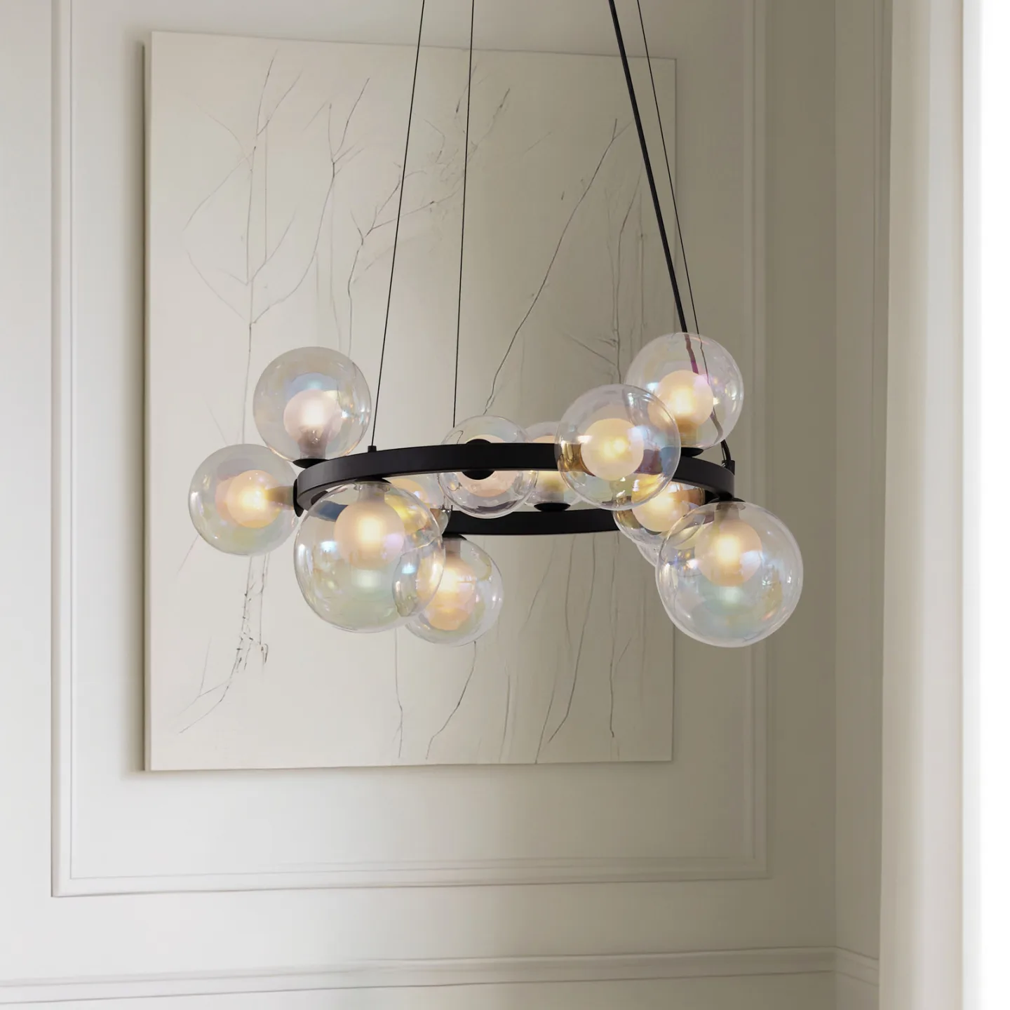 Marvi hänglampa, Ø 68 cm, svart, glas, metall - Lucande - Vardagsrum - Modern - Med flera ljuskällor