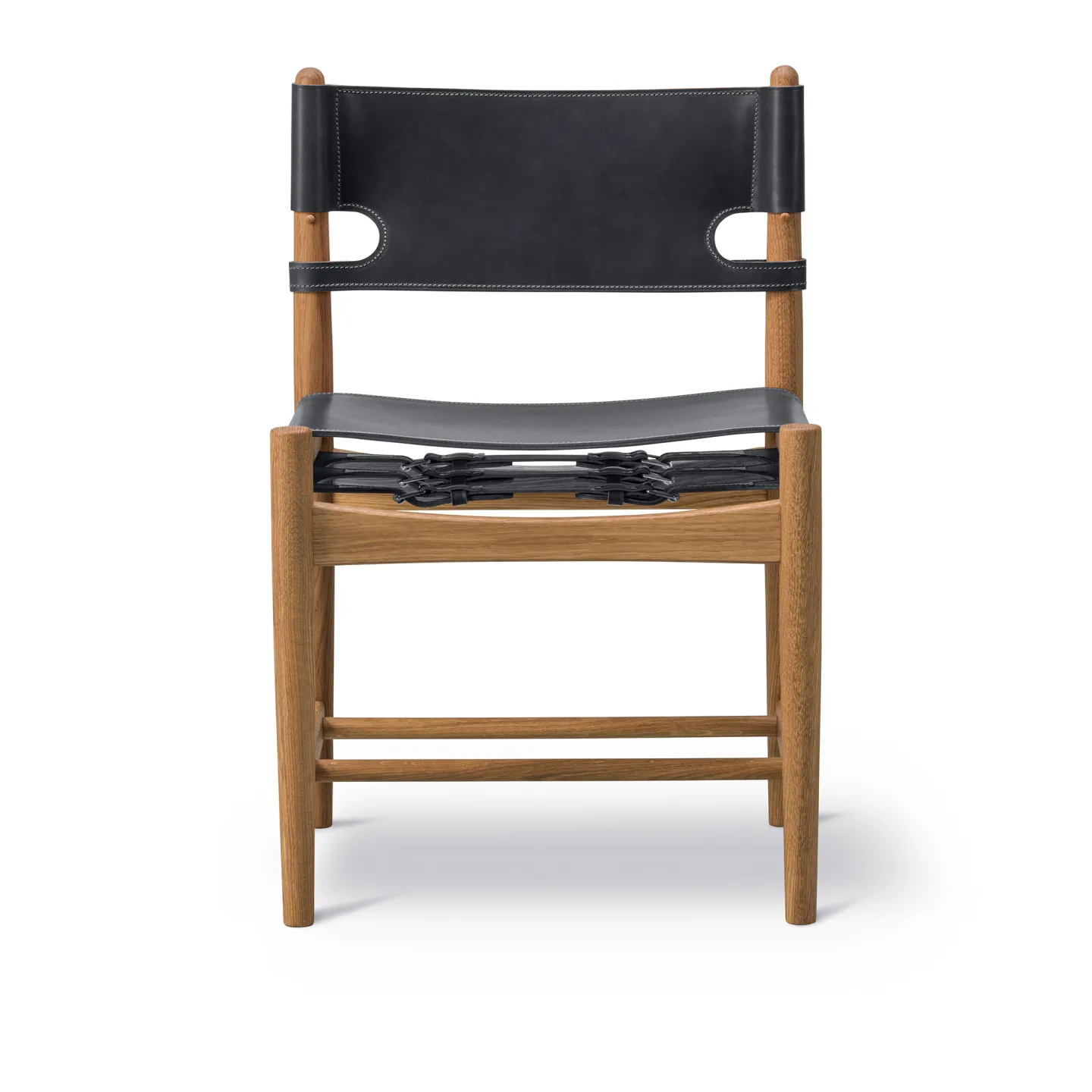 Fredericia Furniture - The Spanish Dining Chair Oljad ek / Svart läder - Matstolar - Børge Mogensen - Svart - Läder/Trä