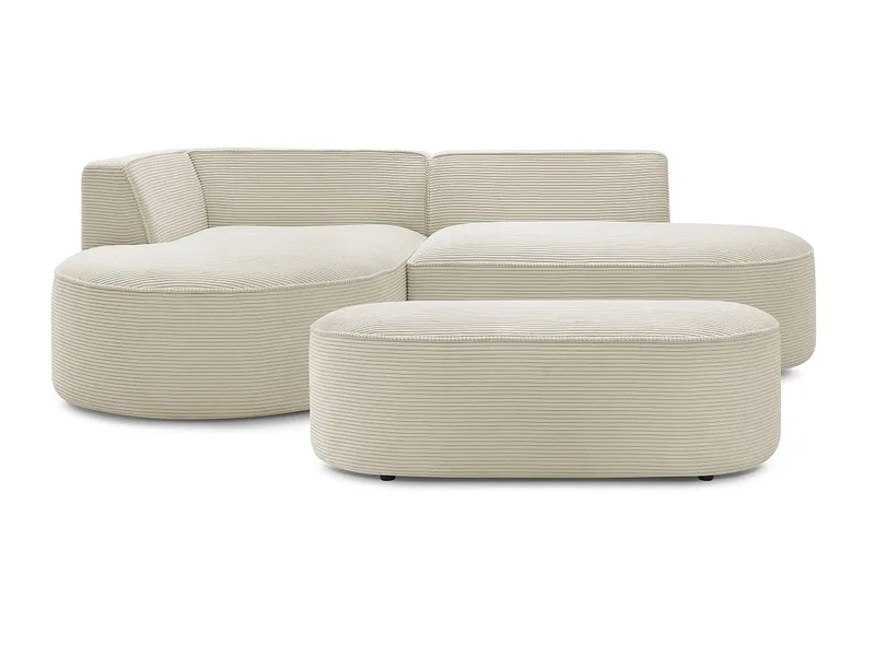 Ecksofa mit Hocker BOBOCHIC ROUSSEAU Cord-Stoff beige