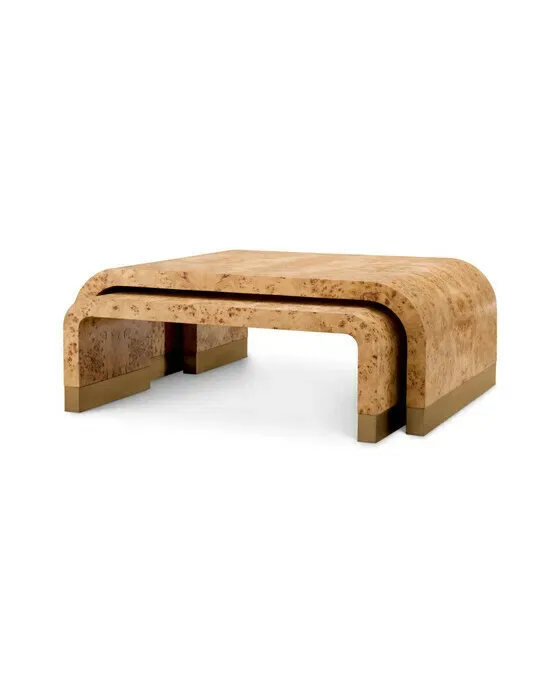 Quinton Coffee Table Light Brown Mappa Burl Set of 3