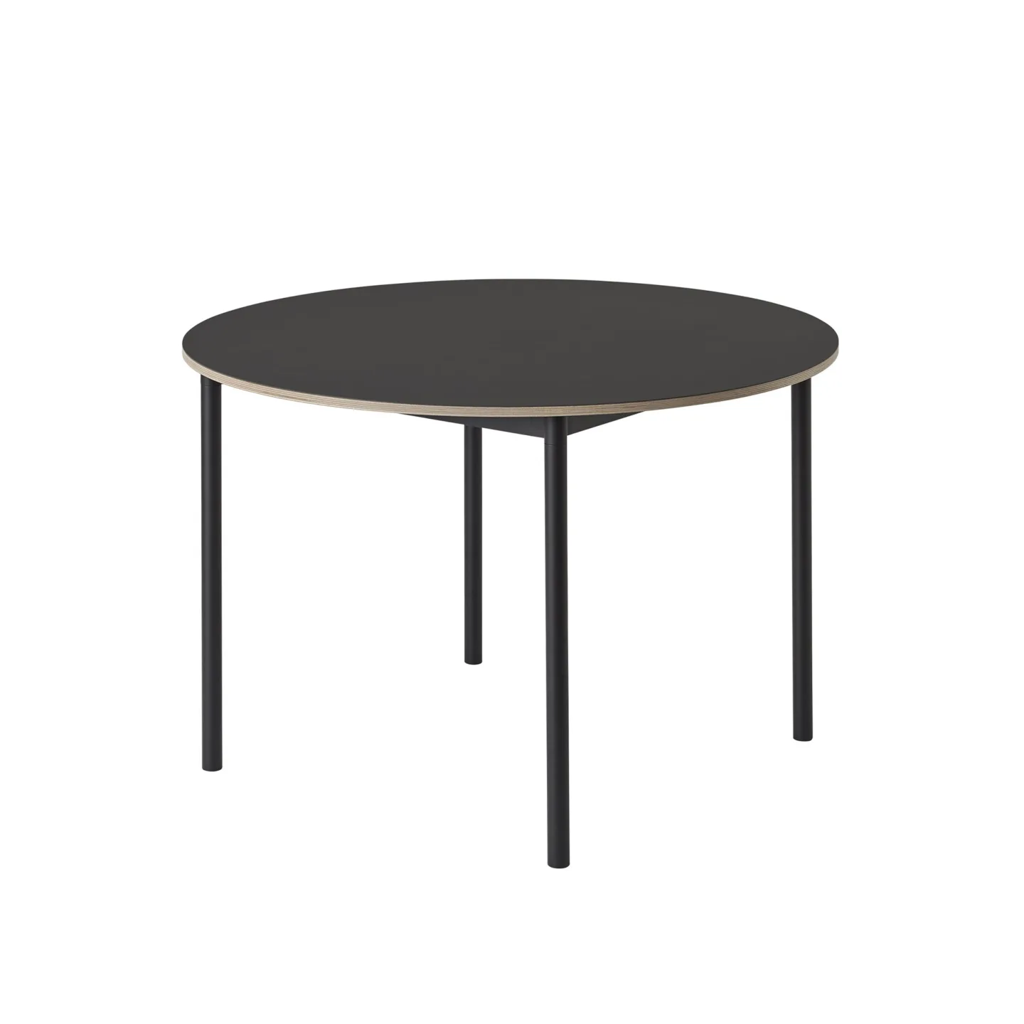 Muuto - Base Table, Ø110 cm, Top: Black Linoleum, Plywood edges, Frame: Black - Matbord - Mika Tolvanen - Svart - Metall/Trä