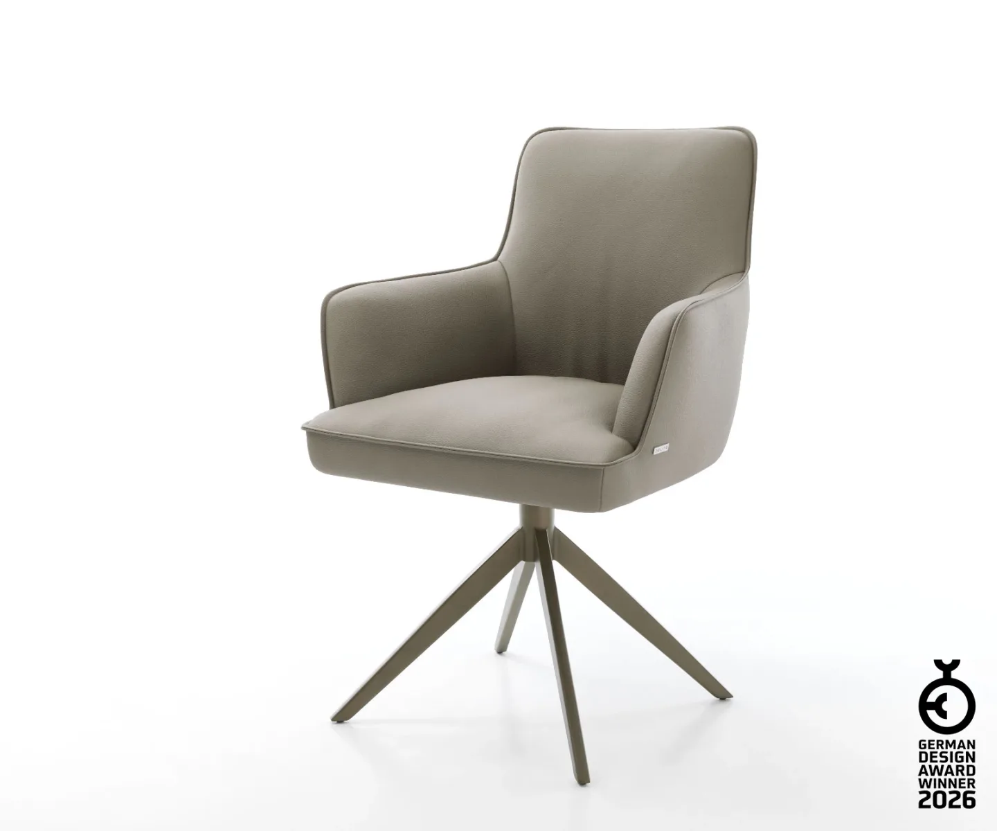 Drehstuhl Heira-Flex mit Armlehnen Echt-Leder Schlamm Kreuzgestell breit Effektfinish Titan 360° drehbar Taschenfederkern