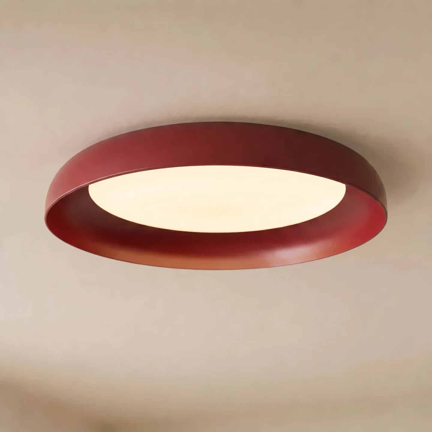 Florie LED-Deckenleuchte, rot, Metall, Ø 40 cm - Lindby - Wohnzimmer - Modern - Kunststoff - Bündig