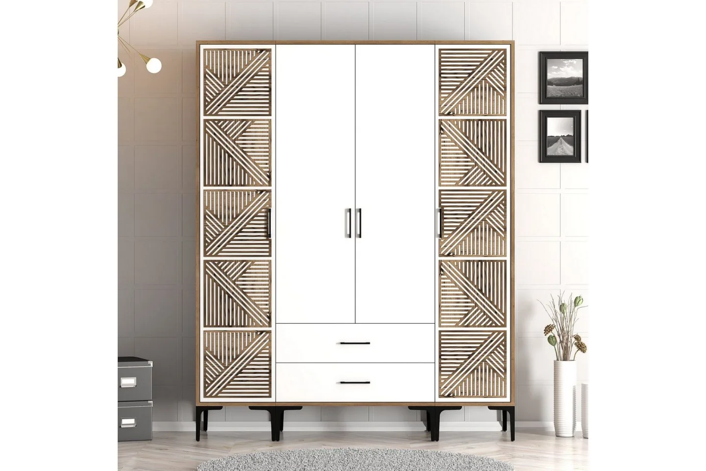 Kumsal Garderob 160 cm - Vit/Brun