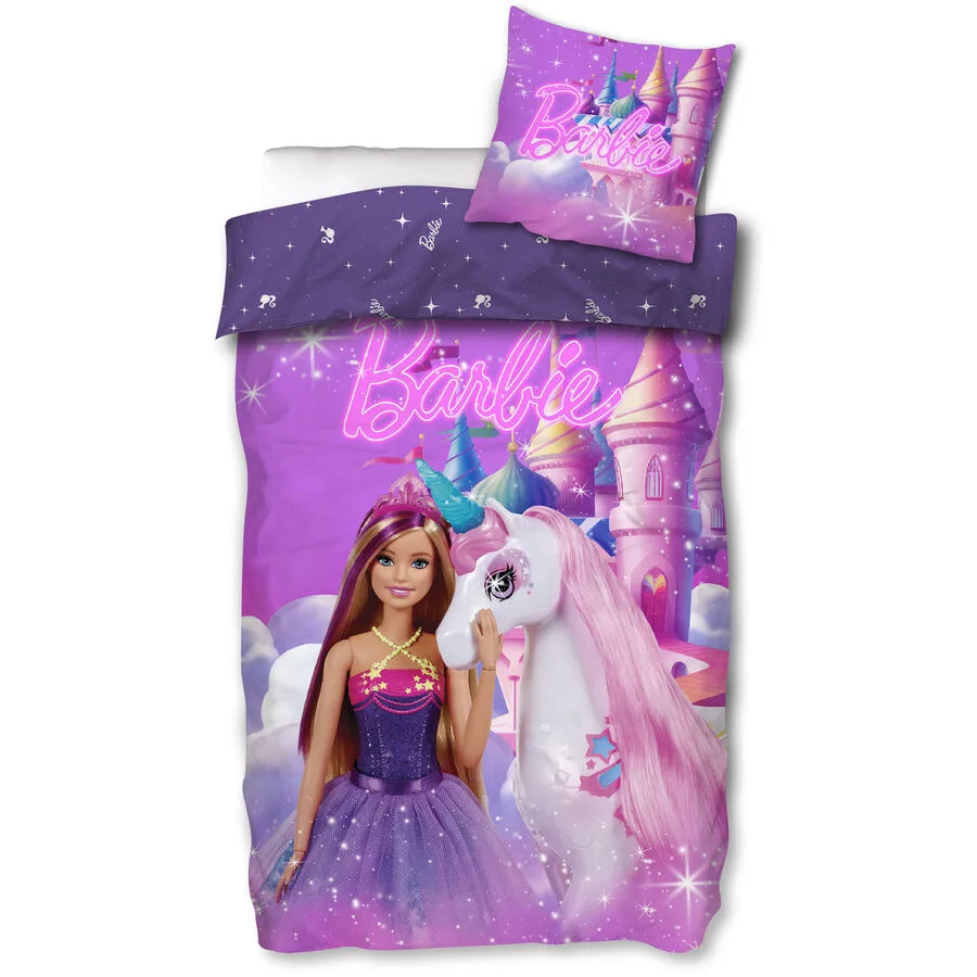 SkyBrands Bettwäschegarnitur Barbie rose Baumwolle 160 x 210 65 x 100 cm
