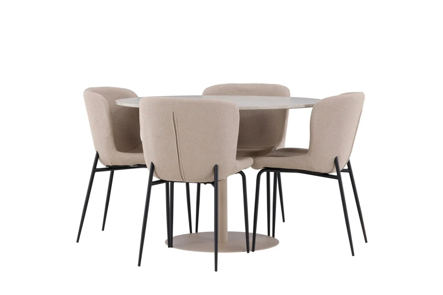 Lycke Matgrupp 110 cm Rund med 4 Modesto stolar - Beige/Beige
