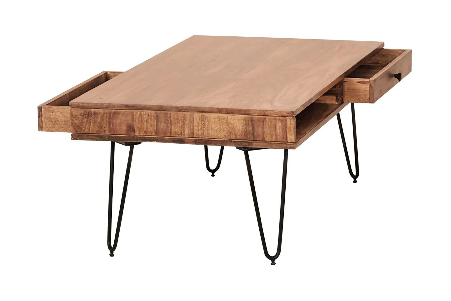 Langner Soffbord 60 cm med Förvaring 2 Lådor + Hyllor - Akacia/Svart