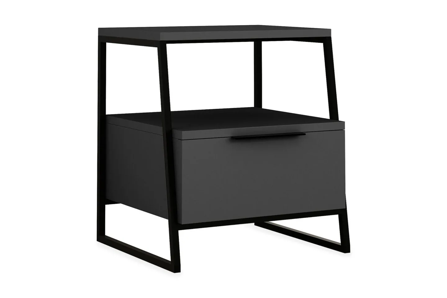 Bodsjö Sängbord 45 cm med Förvaring Hylla + Lucka - Grå/Svart