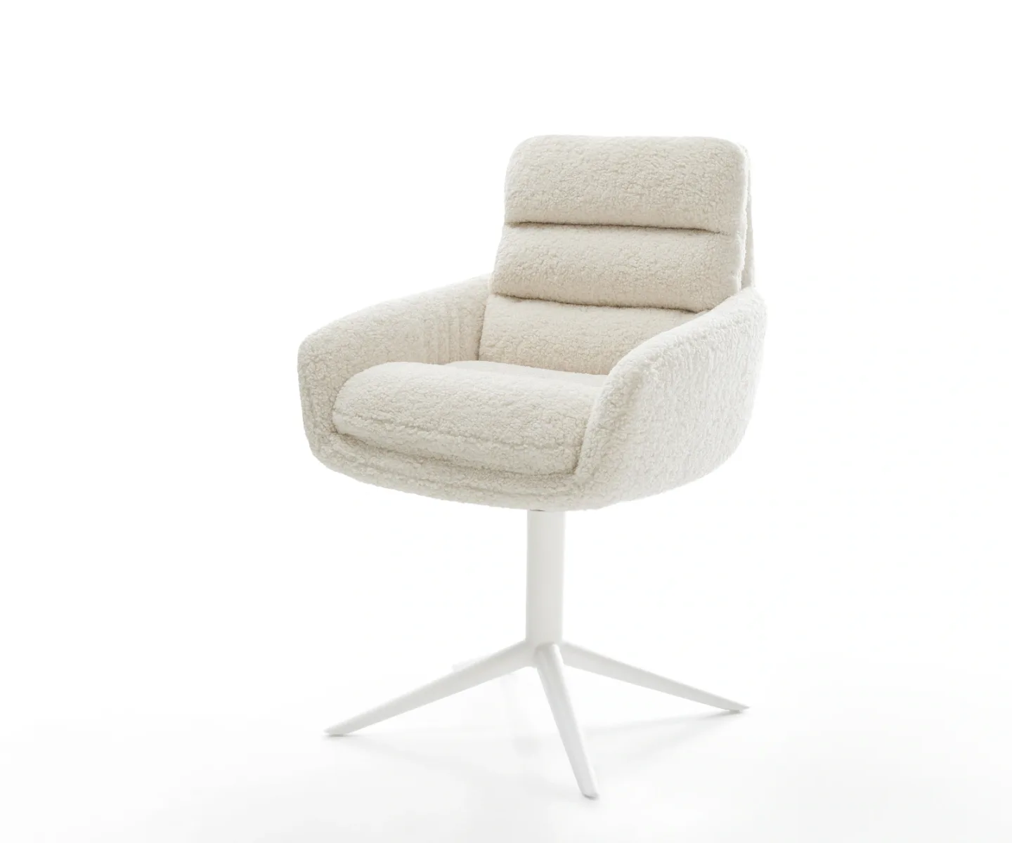 Drehstuhl Abelia-Flex mit Armlehnen Teddystoff Beige Fußkreuz Weiß 360° drehbar Wippfunktion