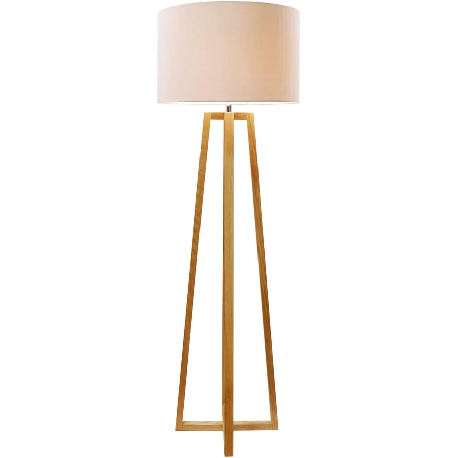 Stehlampe Malleco Braun/Weiss Holz/Stoff 50 cm 152 cm - Farbe: weiss/natur - Material: Gummibaum/Stoff