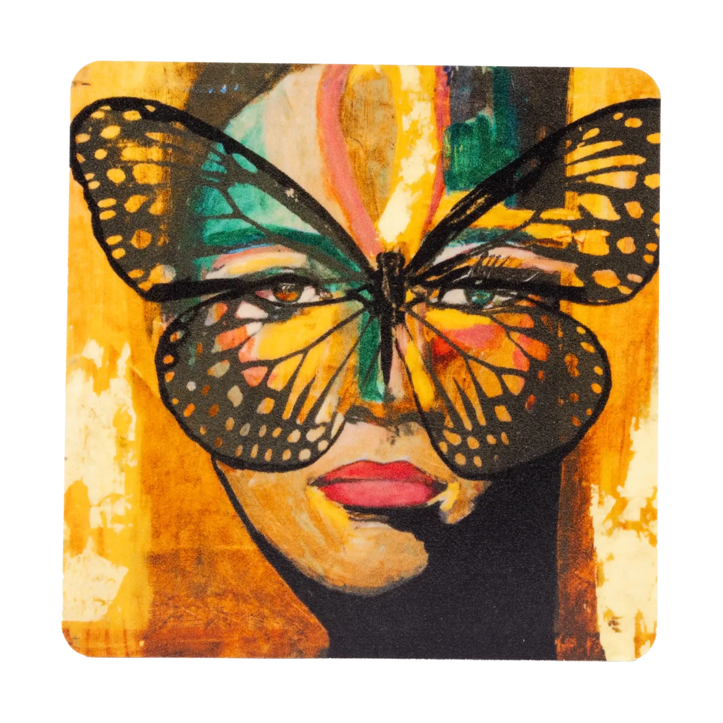 Carolina Gynning Golden Butterfly Glasuntersetzer 9x9 cm Orange-black
