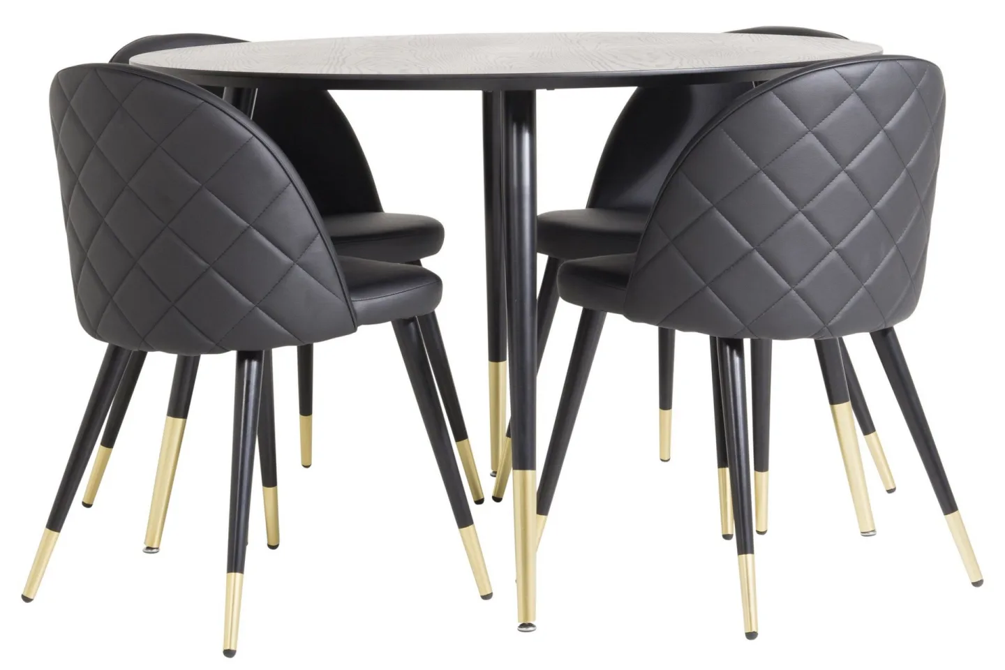 Dipp Matgrupp 115 cm Rund med 4 Velvet stolar - Svart/Guld