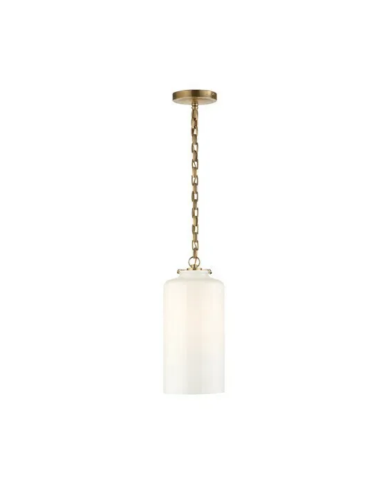 Katie Cylinder Pendant Antique Brass/White Glass