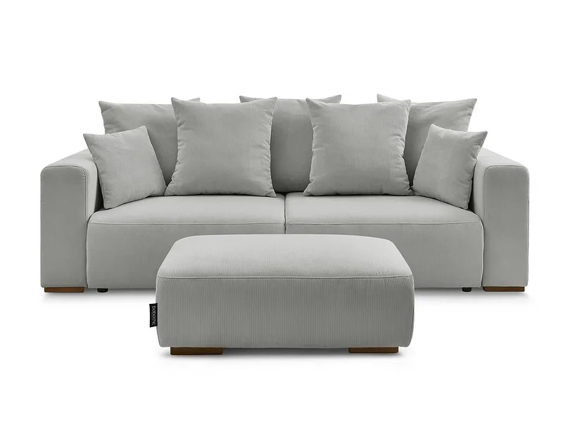 3er Sofa mit Hocker BOBOCHIC SIDONIE Cord-Stoff hellgrau