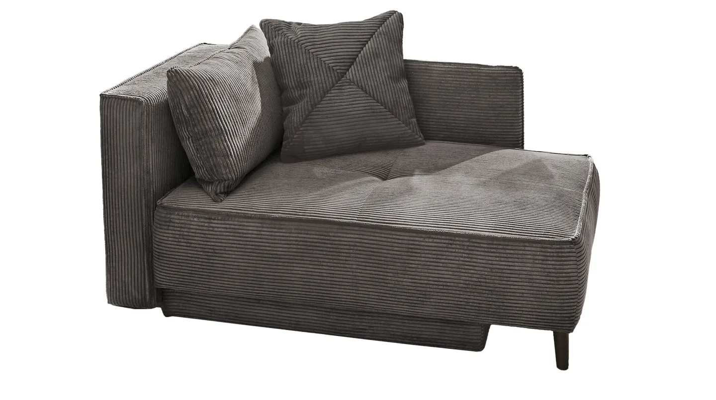 Einzelsofa Cord 155 cm Recamiere mit Schlaffunktion grau - REX