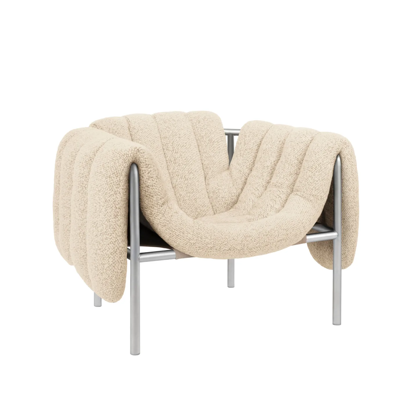 HEM - Puffy Lounge Chair - Eggshell/Stainless - Fåtöljer - Faye Toogood - Silver,Beige - Bomull/Naturmaterial/Metall/Syntetiskt/Skum/Plast