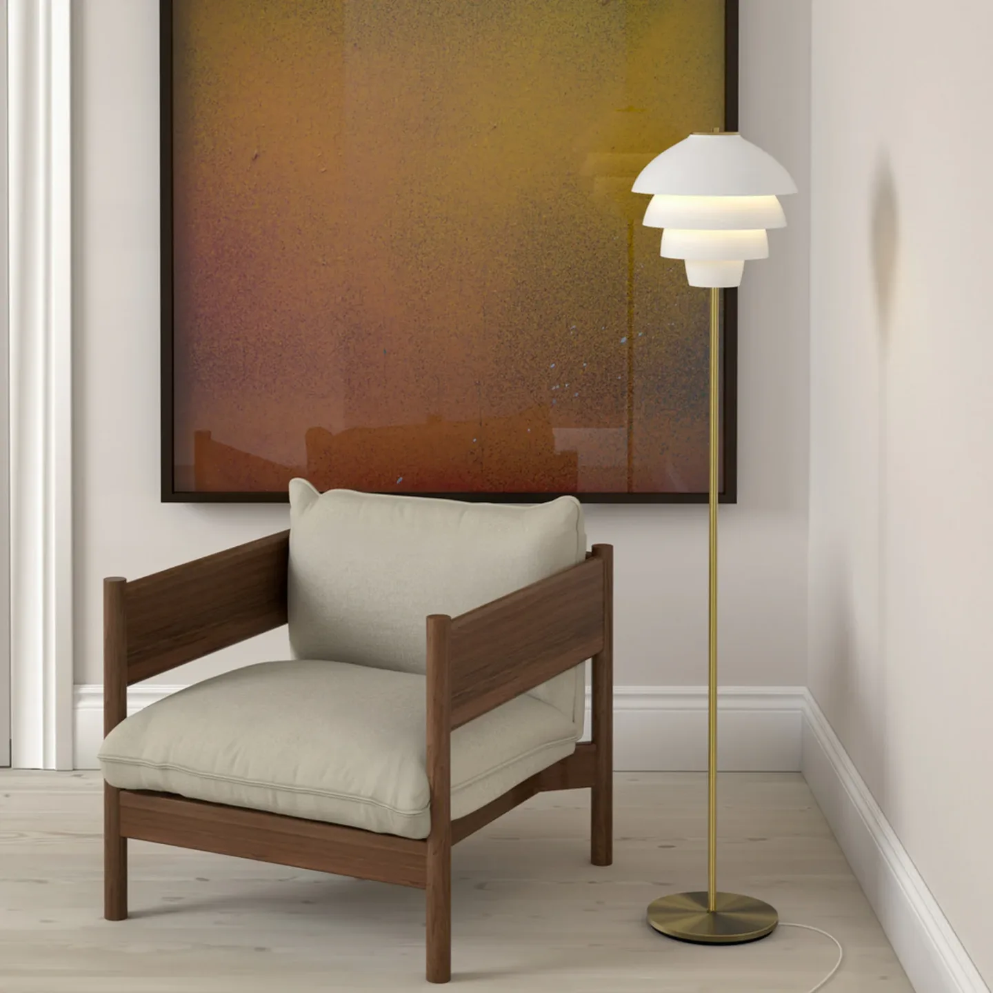 Valencia gulvlampe, højde 151 cm, hvid/messing, E27 - Belid - Stue - Design - Metal - Med én lyskilde