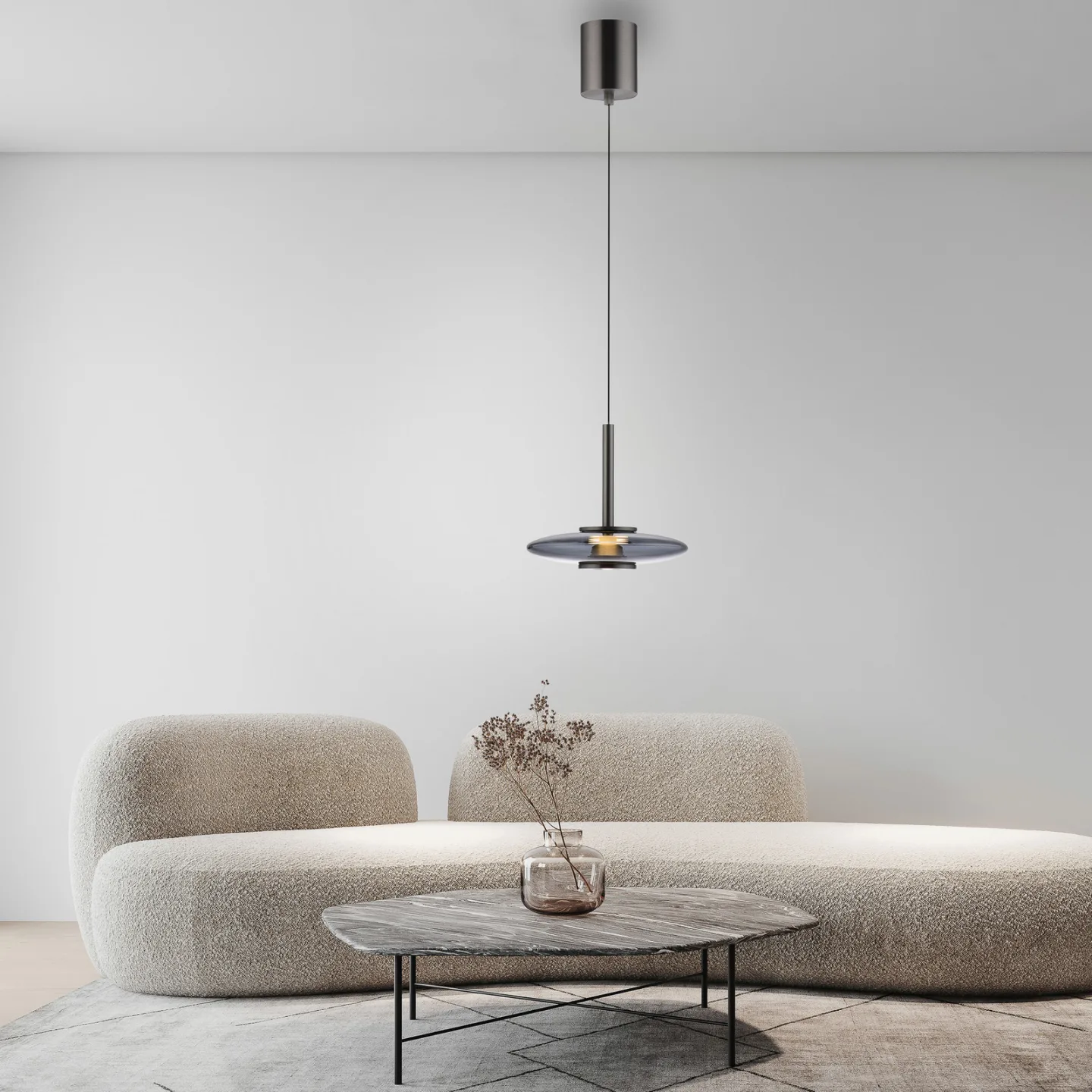 Vitrum LED-hänglampa, grå, glas/aluminium, Ø22 cm – PURE - Vardagsrum - Modern - Med lampskärm