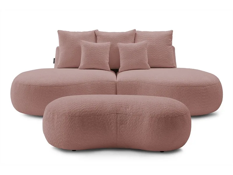 3er Sofa mit Hocker BOBOCHIC SAINT-GERMAIN Boucle-Stoff rosa