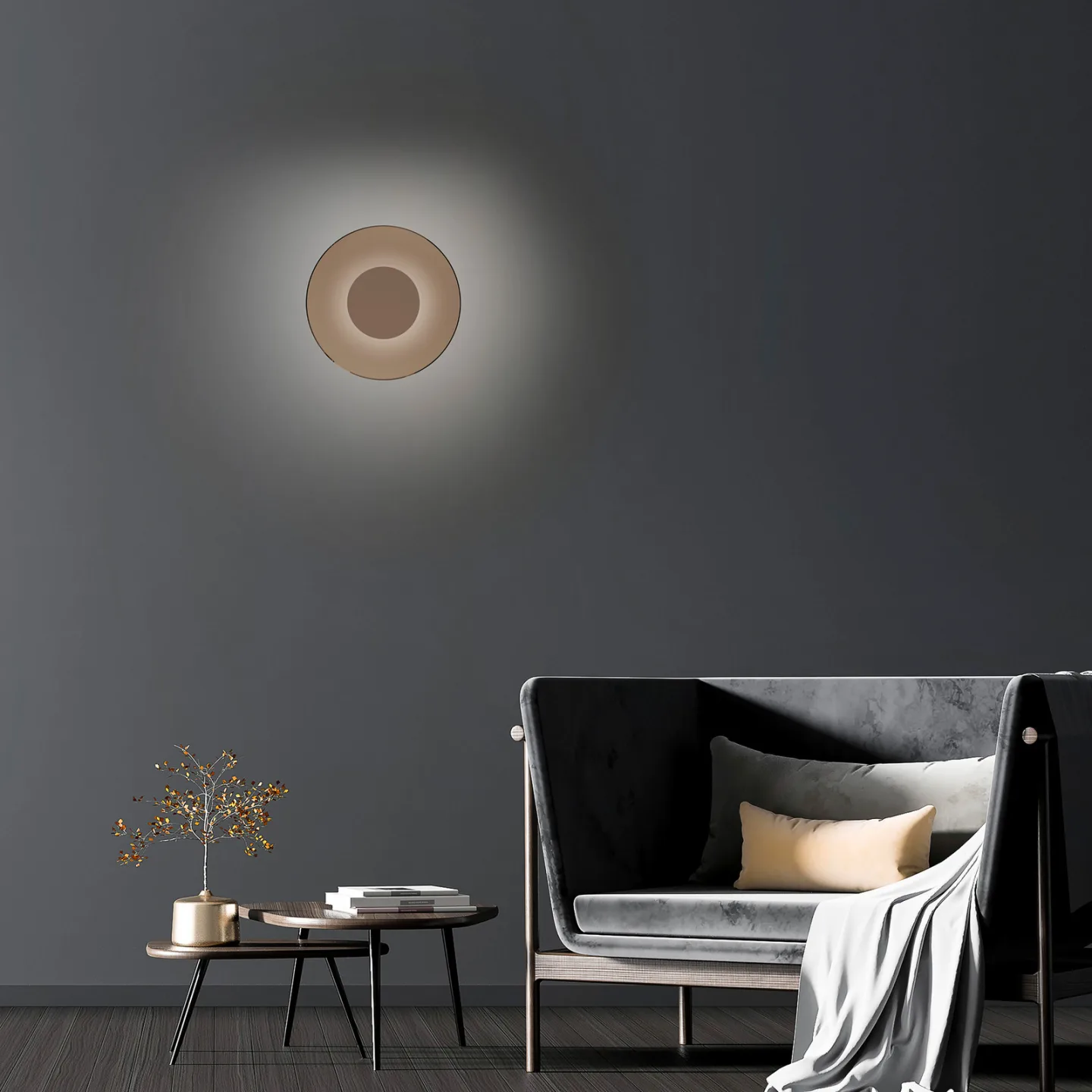Moon LED-Wandlampe, bronce, Ø32cm, Amberglas (dunkel) - PURE PURE Moon - Wohnzimmer - Modern - Mit Schirm