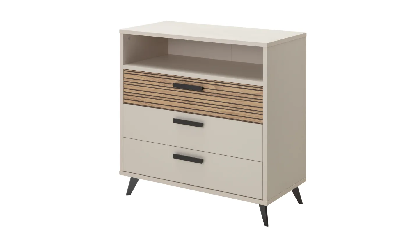 Kommode mit 3 Schubladen Eiche - Beige-Kaschmir - 92 x 45 cm - BRAVO