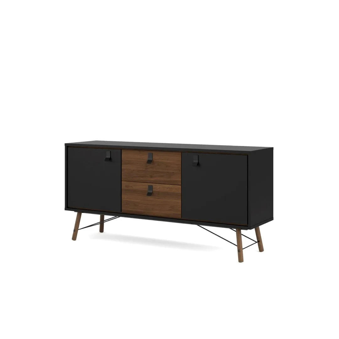 Rye Sideboard 2 Türen, 2 Schubladen mattschwarz, wallnuss Dekor.