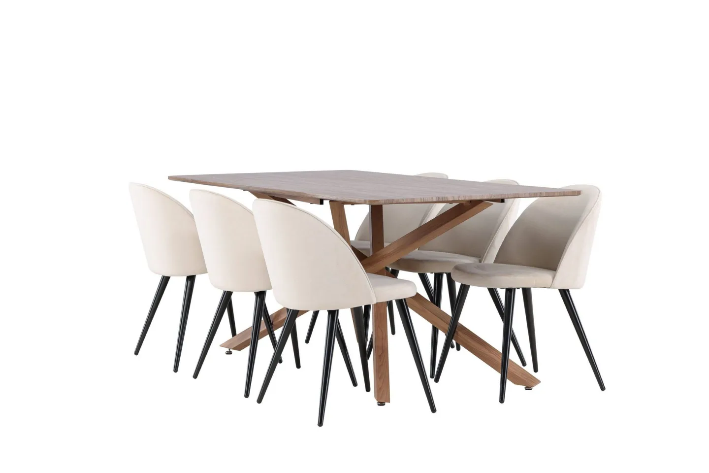 Piazza Matgrupp 180 cm Rektangulär med 6 Velvet stolar - Mocca/Beige
