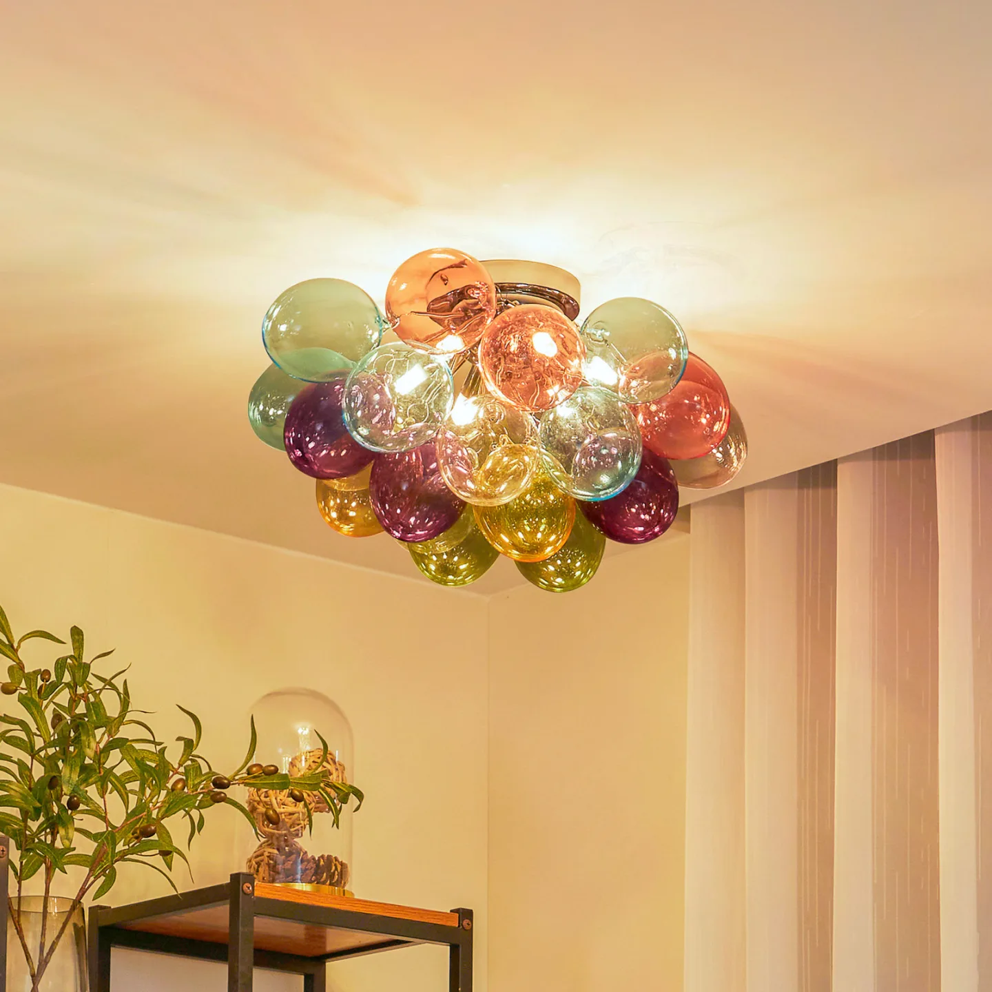 Lucande Deckenleuchte Diborah, bunt, Glas, Ø 50 cm, G9 - Wohnzimmer - Design - Mehrflammig